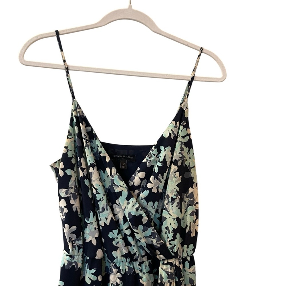 Banana Republic Faux Wrap Maxi Dress Floral Print Navy & Mint Size: 4 Petite - Picture 3 of 12